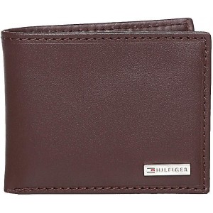 Tommy Hilfiger Men's Metal Logo Leather Passcase Wallet - Brown